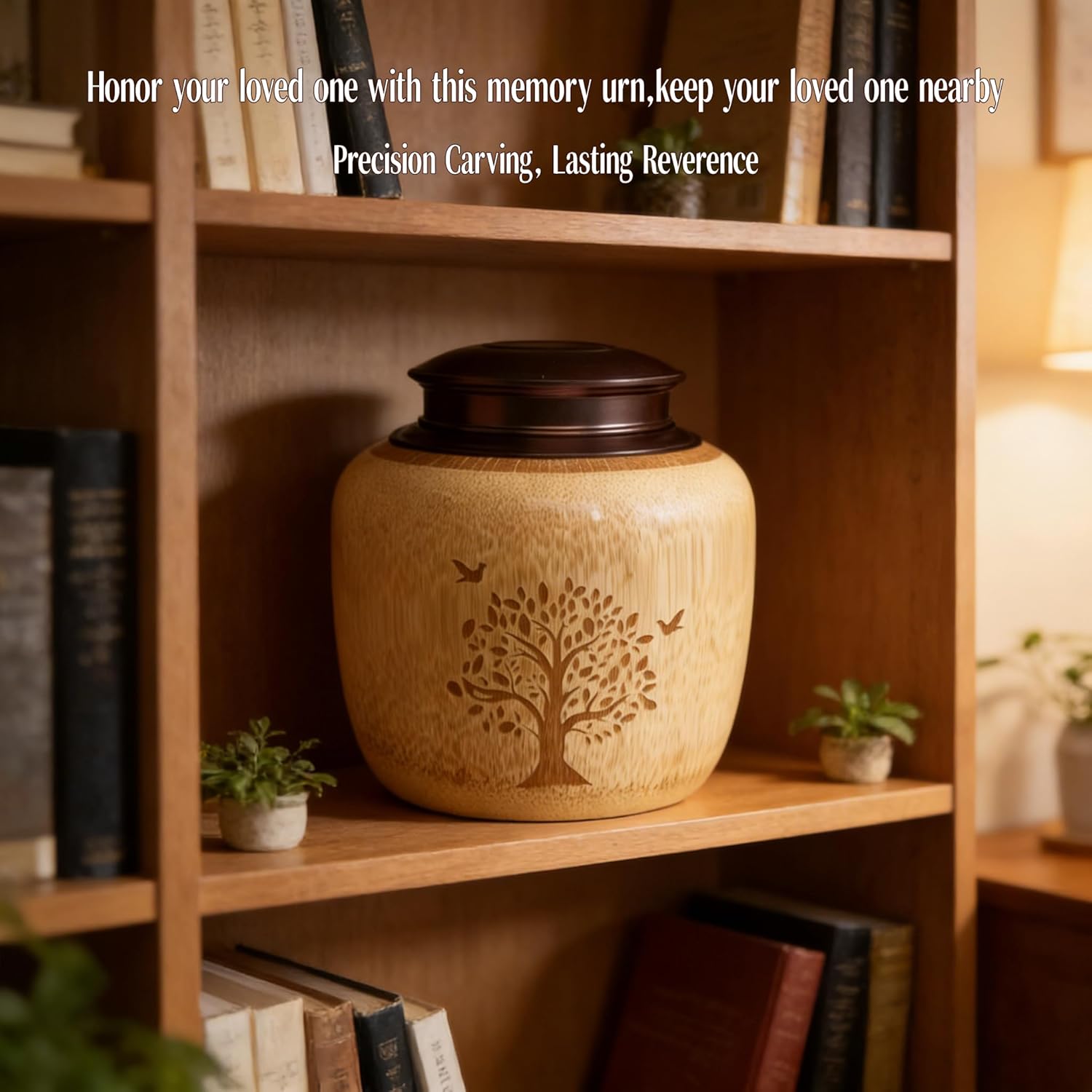 Cremation Urns for Human Ashes, Urn for Ashes Adult Male with Tree of Life, Bamboo Small Urns for Human Ashes, Memorial Funeral Urn for Men Women Dad Mom,Up to 30 cu in (Small)