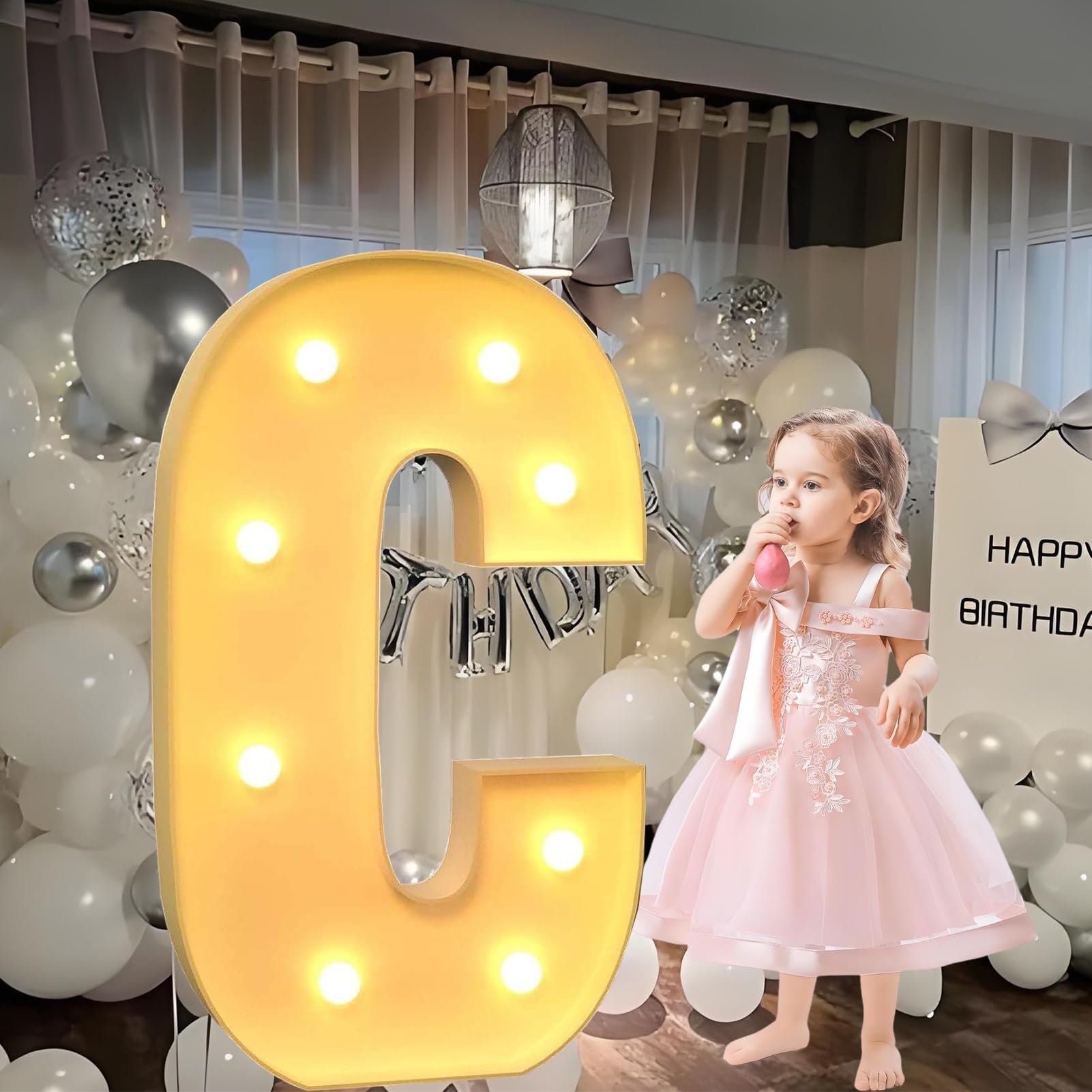 Letras de Neón Grandes, Adecuadas for Bautizos de Bebés, Fiestas de Cumpleaños, Bodas y Ceremonias de Compromiso, Tableros de Espuma DIY Precortados.(C,100cm/40in)