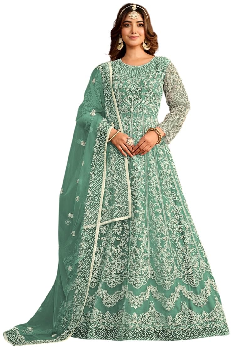 lady shopi Women's Net Embroidered Semi-Stitched Gown (Myra Gown-New)-picture-29