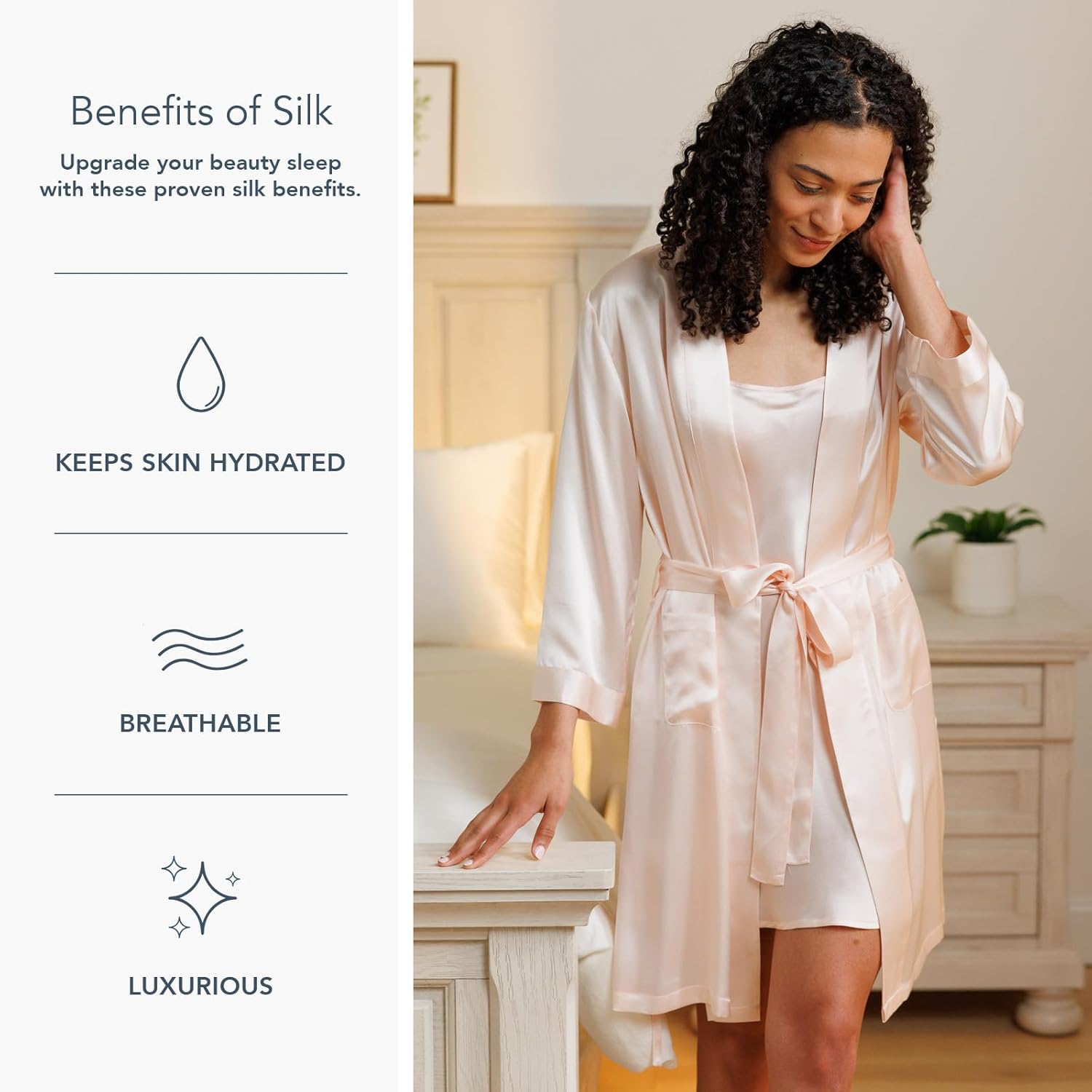 Fishers Finery Women's 100% Pure Mulberry Silk Mid-Length Robe with Pockets | Awarded Best Silk Robe - Image 3