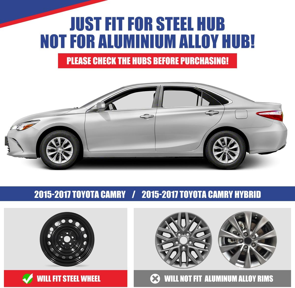 16" inch Hubcaps Wheel Rims Cover for 2015 2016 2017 Toyota Camry/Hybrid, R16 Steel Wheels Snap On Installation, Set of 4, (16-Inch, Silver Lacquer)