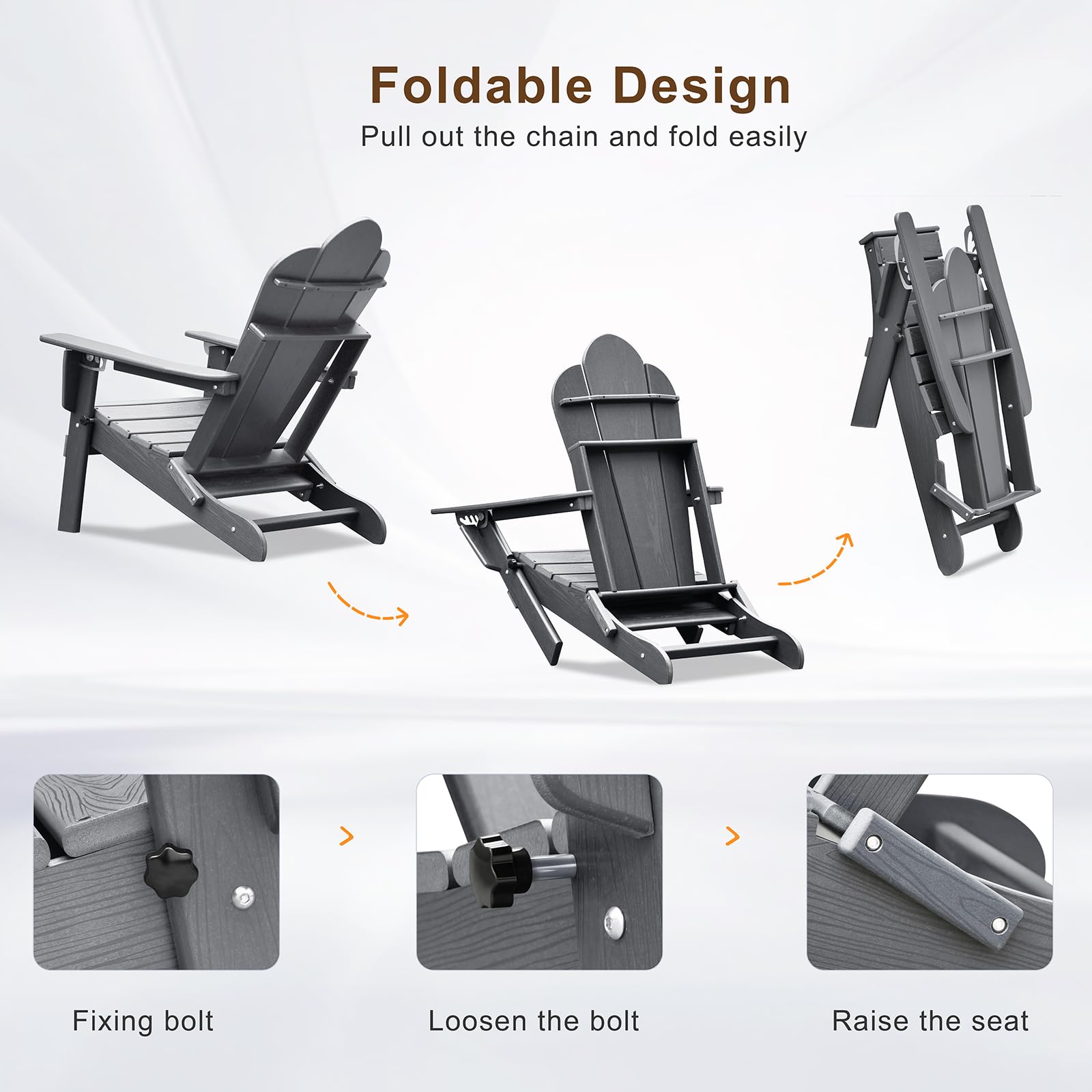 Silla Adirondack ajustable plegable con otomana extensible, silla de jardín con reposapiés extensible, HDPE tumbona para exteriores Adirondack Chair con soporte para tazas