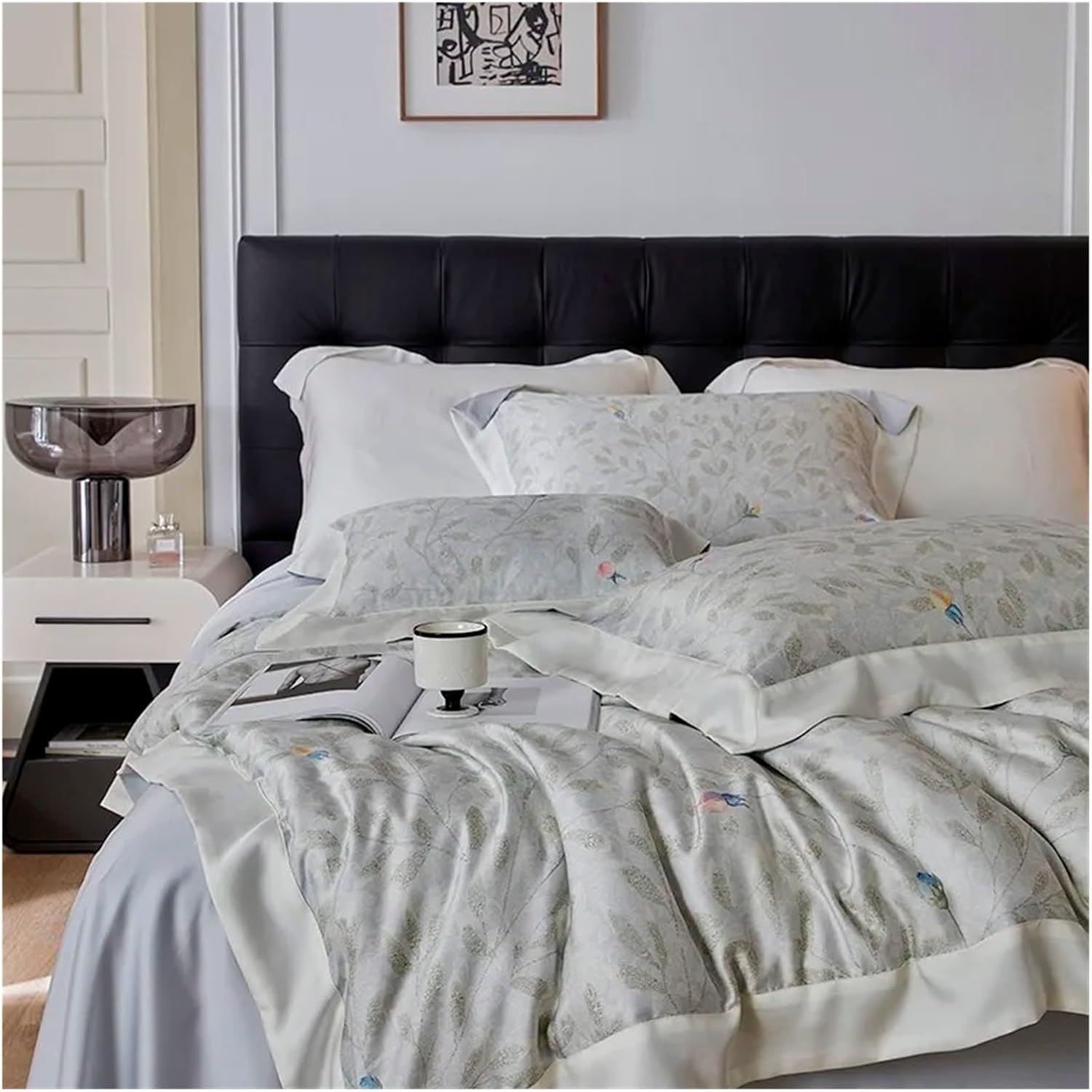 Bed Four Pieces Set Cooling Duvet Cover Bed Sheet Pillowcases Feel Silky Soft Breathable Better Than Cotton Great Compatible with Hot Sleeper(B,Fitted Bed Sheet-King 4PCS)