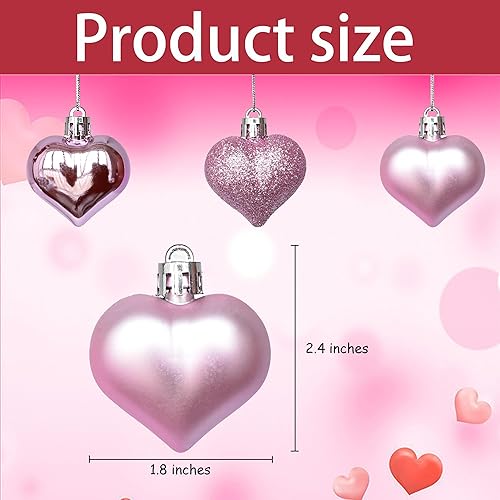 Miniatura 2 de Tindobewan 24 adornos de corazón multiacabados, adornos colgantes para decoración del día de San Valentín, árbol de Navidad, boda, aniversario,