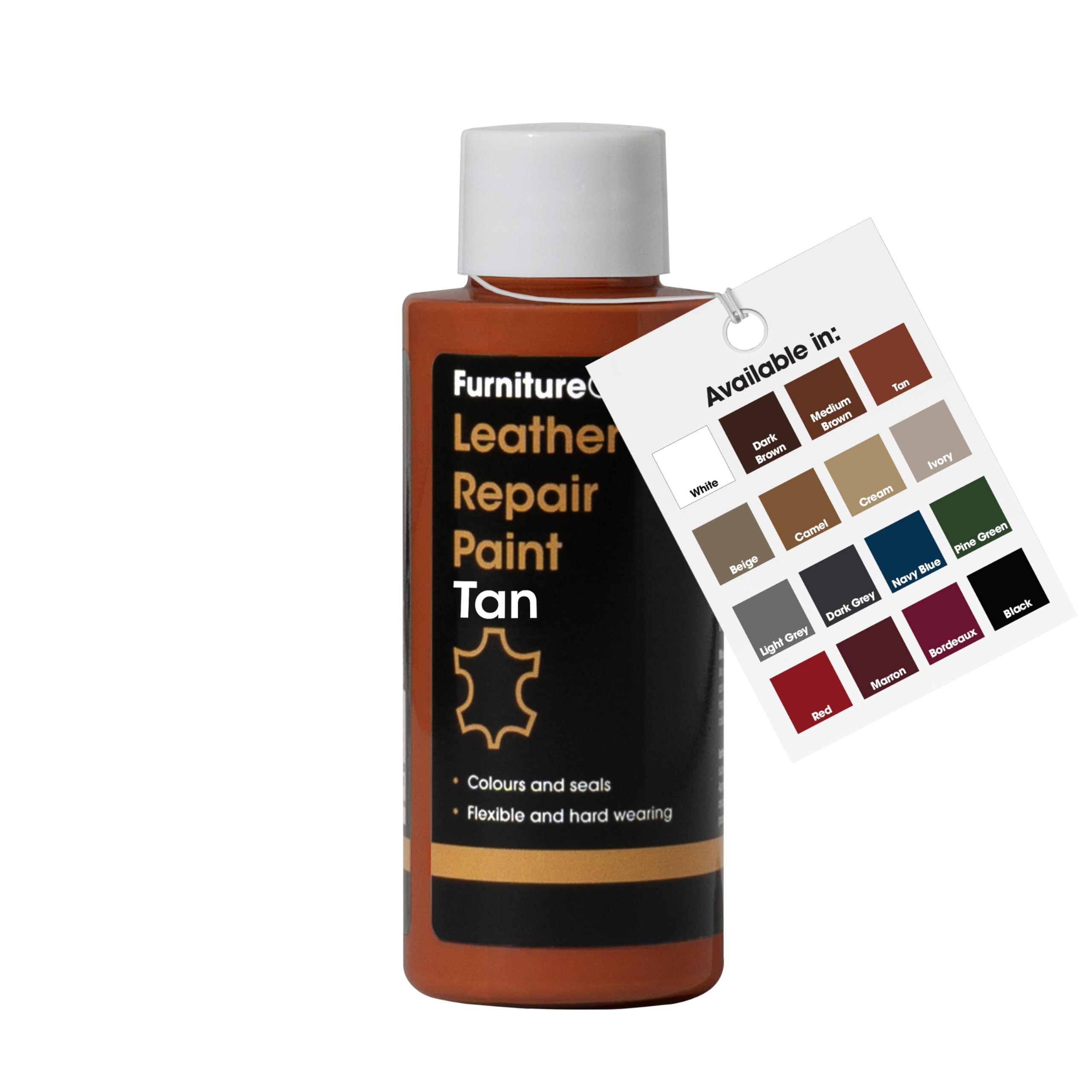 Furniture Clinic Leather Repair Paint & Dye | Self Seal Colourant for Quick and Easy Leather Repair | Suitable for Sofas, Car Seat, Shoes, Handbag, and More - Tan, 50ml