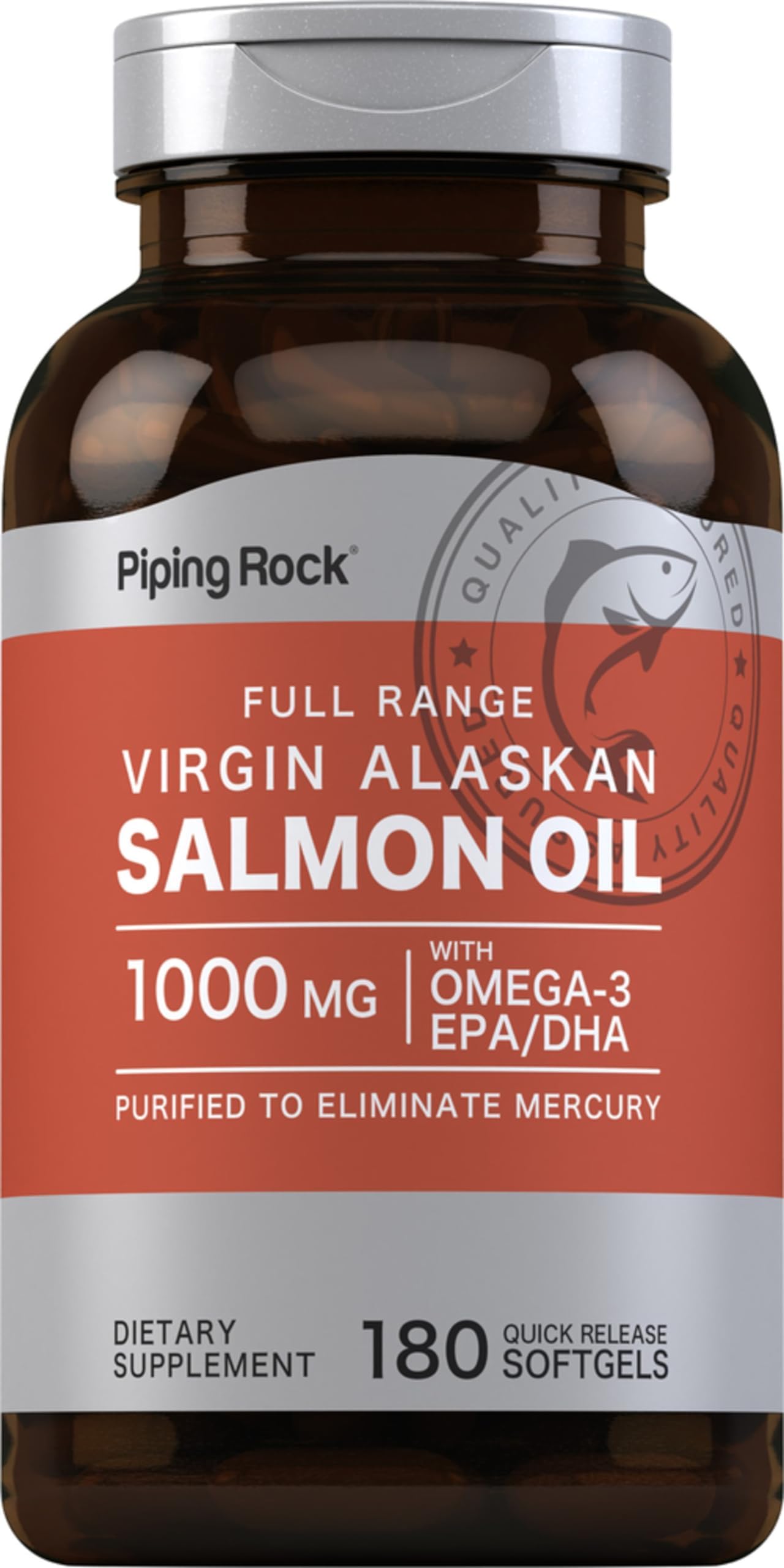 Wild Alaskan Salmon Oil for Humans | 1000mg | 180 Softgel Capsules | Omega 3 Supplement with EPA and DHA | Non-GMO and Gluten Free