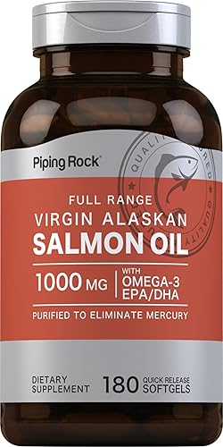 Miniatura 1 de Piping Rock Aceite de salmón 1000 mg Virgin Wild Alaskan gama completa  180 cápsulas blandas de liberación rápida  Sin OMG, sin gluten