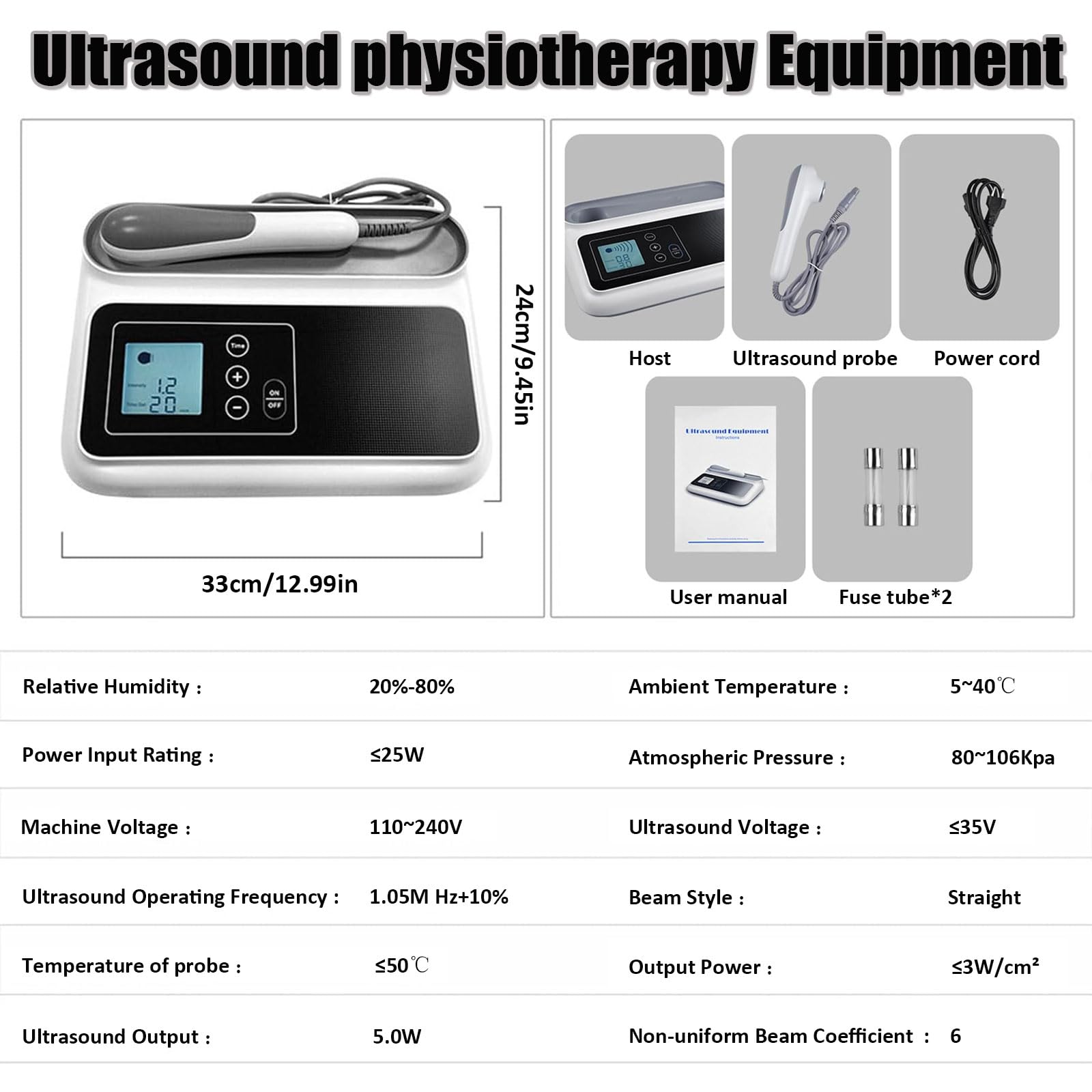 Máquina de Terapia Portátil Control Táctil Dispositivo de Alivio del Dolor Ultrasónico 1.05 MHz Equipo de Fisioterapia Temporizador de 5 Marchas Intensidad/(5-30min)