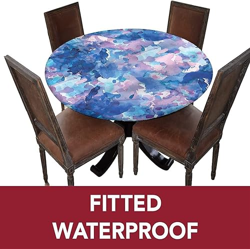 Vista 53 de Mantel redondo abstracto ajustado con borde elástico, estampado de flores, estampado tradicional, de poliéster, se adapta a mesa redonda de 36