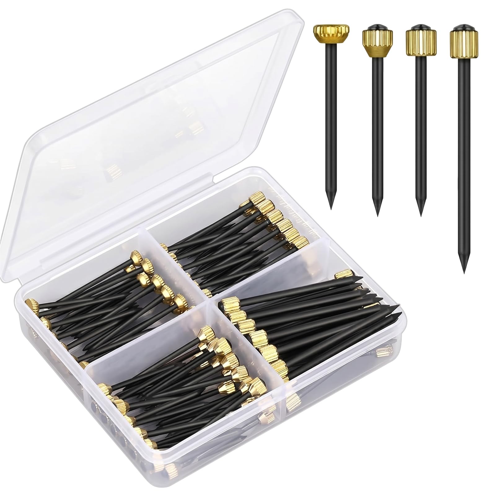 120PCS Picture Hanging Nails, 4 Sizes Picture Nails with Brass Head for Hard Walls, Metal Head Hanging Pins for Hanging Pictures, Photo Frames, Artwork and Wall Decor with Storage Box