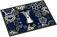 Vista 263 de Caroline's Treasures BB1449JMAT - Tapete de bienvenida de carlino negro, 24 x 36 pulgadas, tapete azul para puerta delantera, para interiores