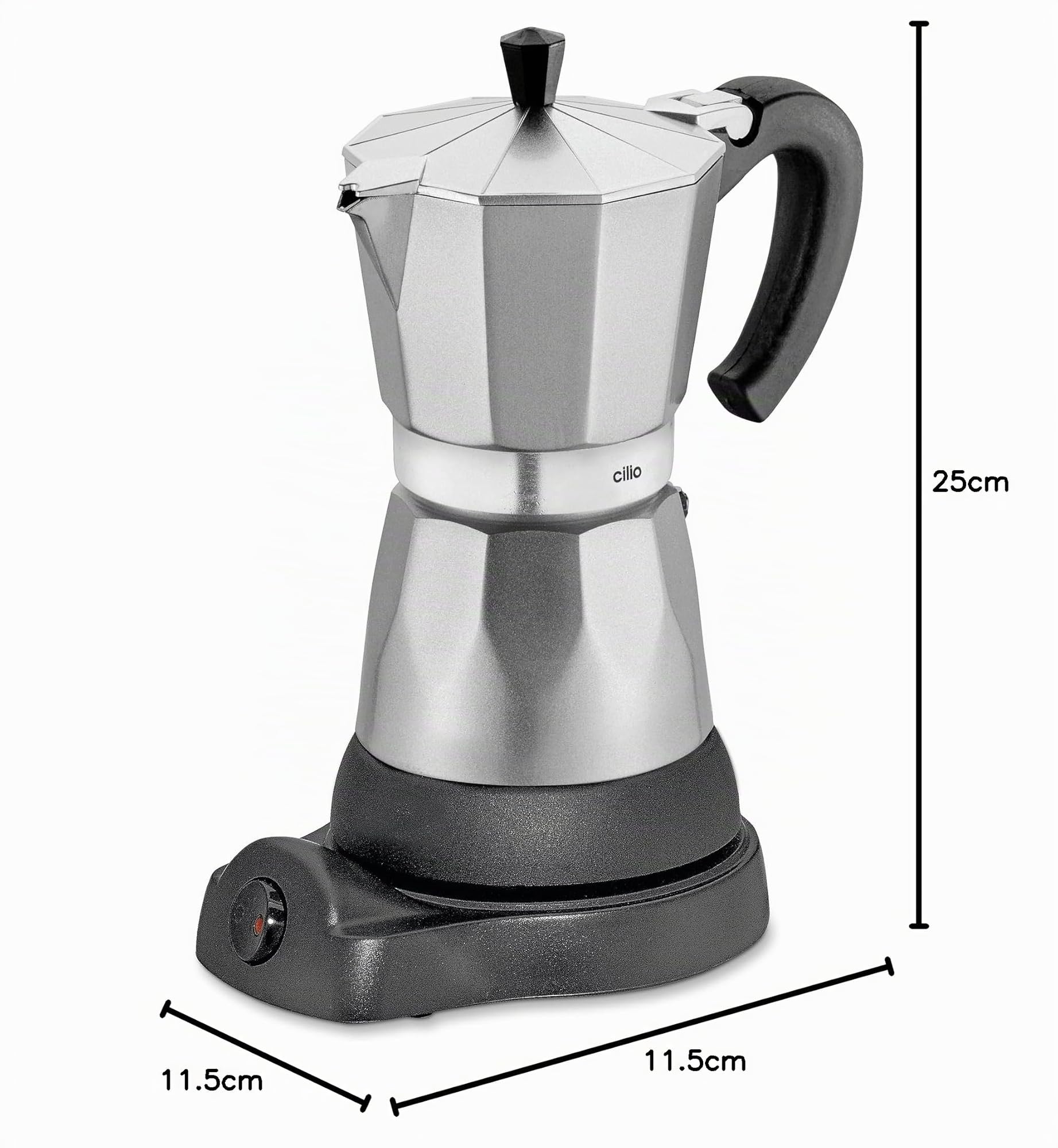 Cilio 273700 Classico - Cafetera eléctrica (6 tazas), diseño de cafetera italiana, color plateado y negro