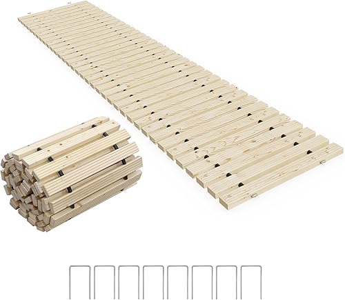 Camino de jardín de madera de 16 pies, camino de pasarela desplegable al aire libre para patio, césped, patio trasero, playa, boda