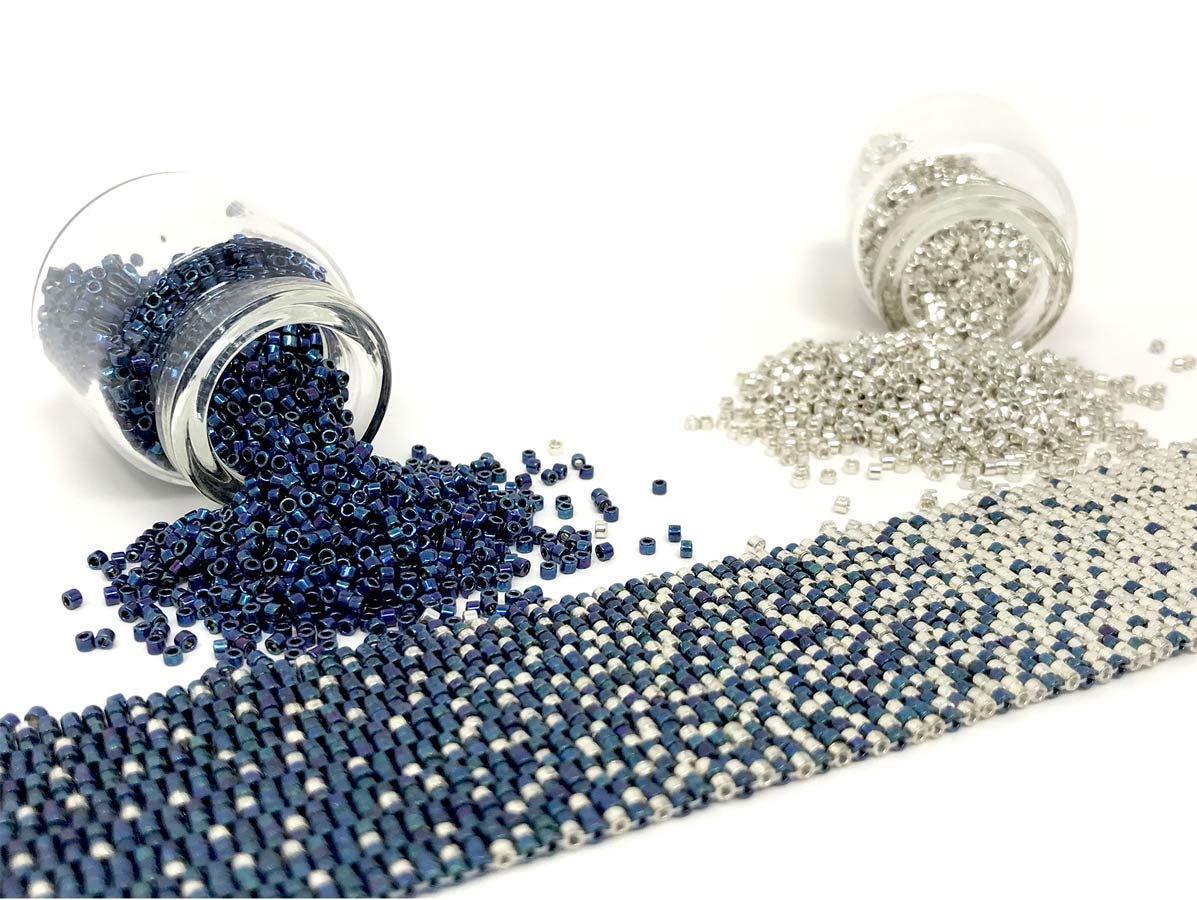 DIY Beading Kit | Blue To Silver Fade Beading Kit | Beaded Bracelet Includes All Jewelry Making Kit Supplies | DIY Kit | Peyote Bracelet | Beading Patterns | Christmas Gift