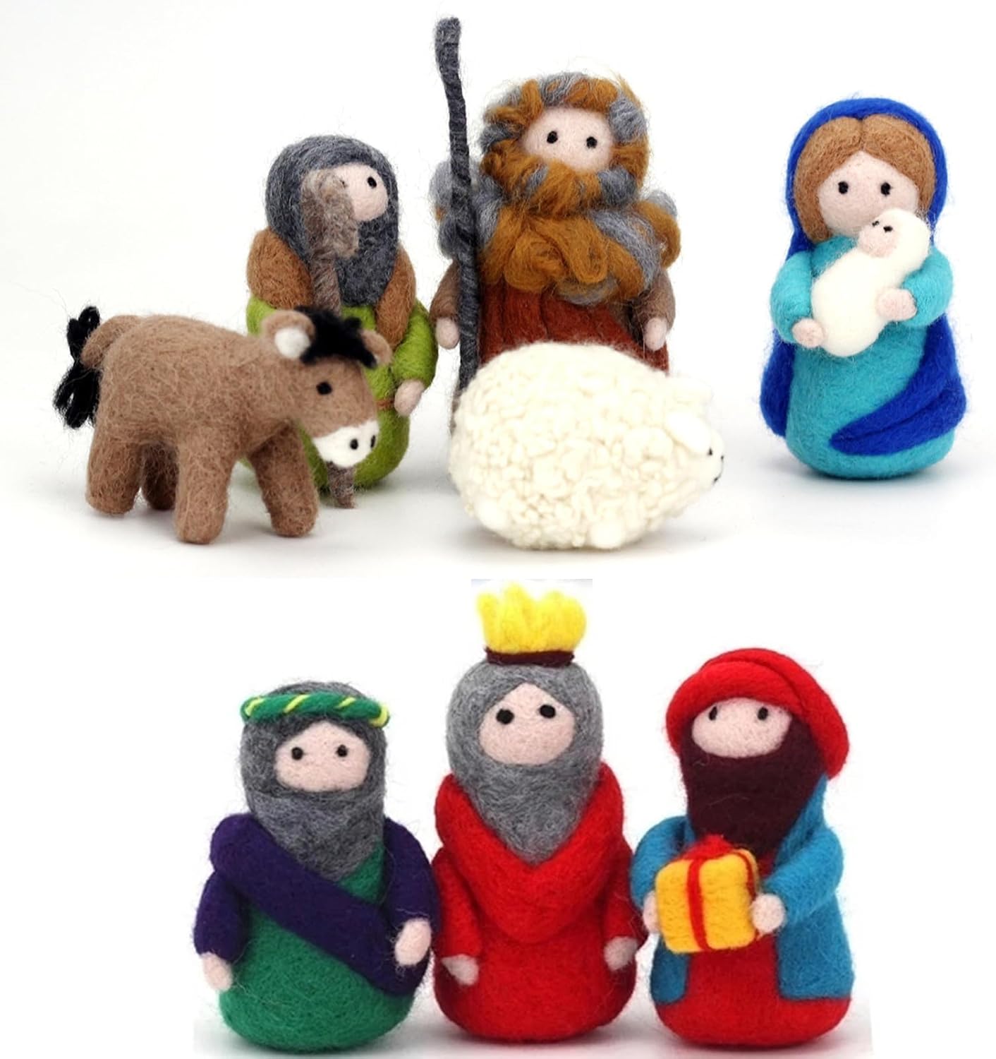 ThinkThings 8Pcs Needle Felting Nativity Kit, Wool Felting Kits for Beginner, Felting Starter Guide with DIY Manual, Joseph and Mary Nativity Story Gift for Christmas Day New Year Celebration