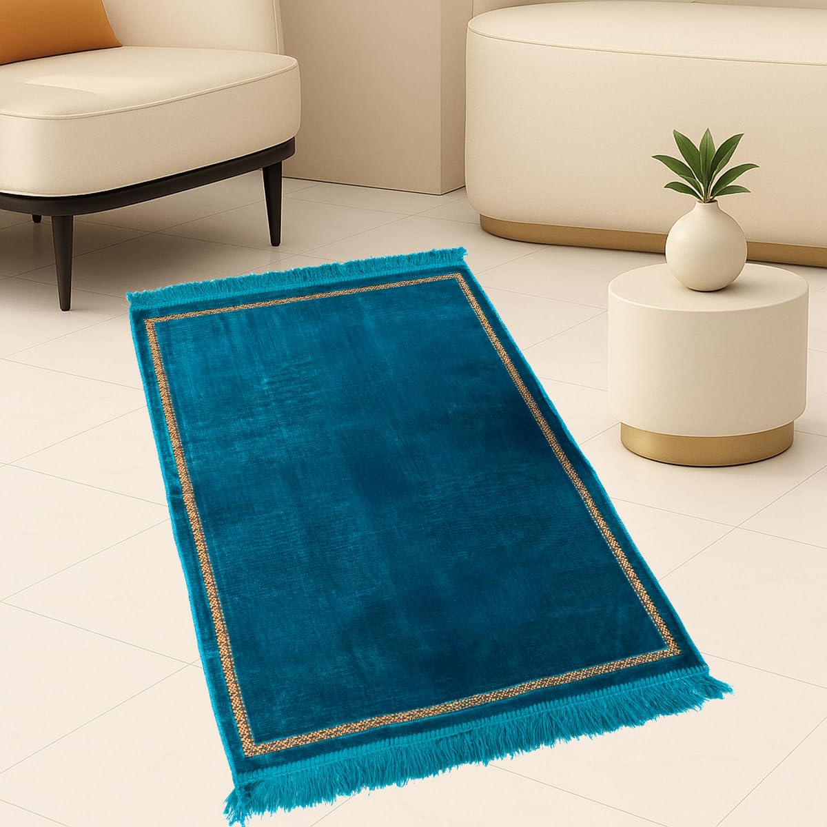 ADIRNY Velvet Prayer Mat 44x28 inch Musalla Janamaz for Namaz Muslim Blue 310894-image-12