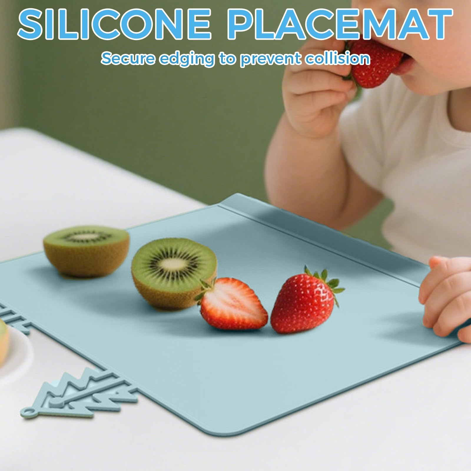 Silicone Placemat with Teething Edge Bumper and Spill Stopper, Dishwasher Safe Non-Slip Baby Activity Table (Blue) - Image 2