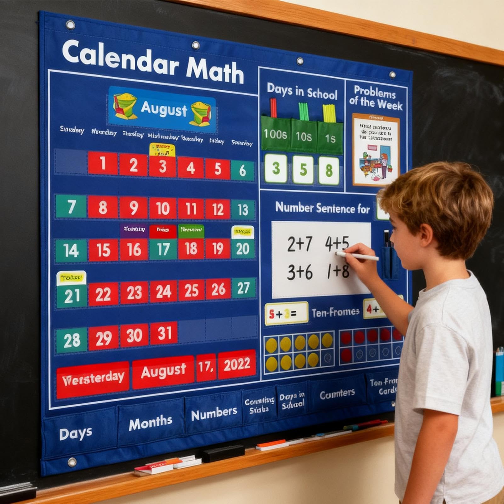 Calendari Tascabili Portatile Per Attività | Materiali Didattici Con Tabellone A Tasche Per Bambini Ragazze Insegnanti Genitori Vacanze Classe Casa Prescolare Elementare