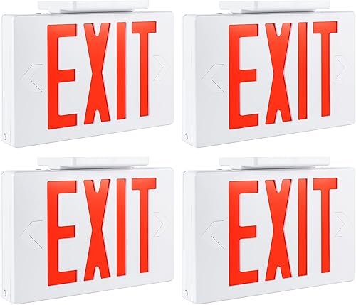 Gruenlich Letrero LED de salida, luz de emergencia con doble cara y baterías de respaldo, letra roja estándar de EE. UU., calificado UL 924, voltaje