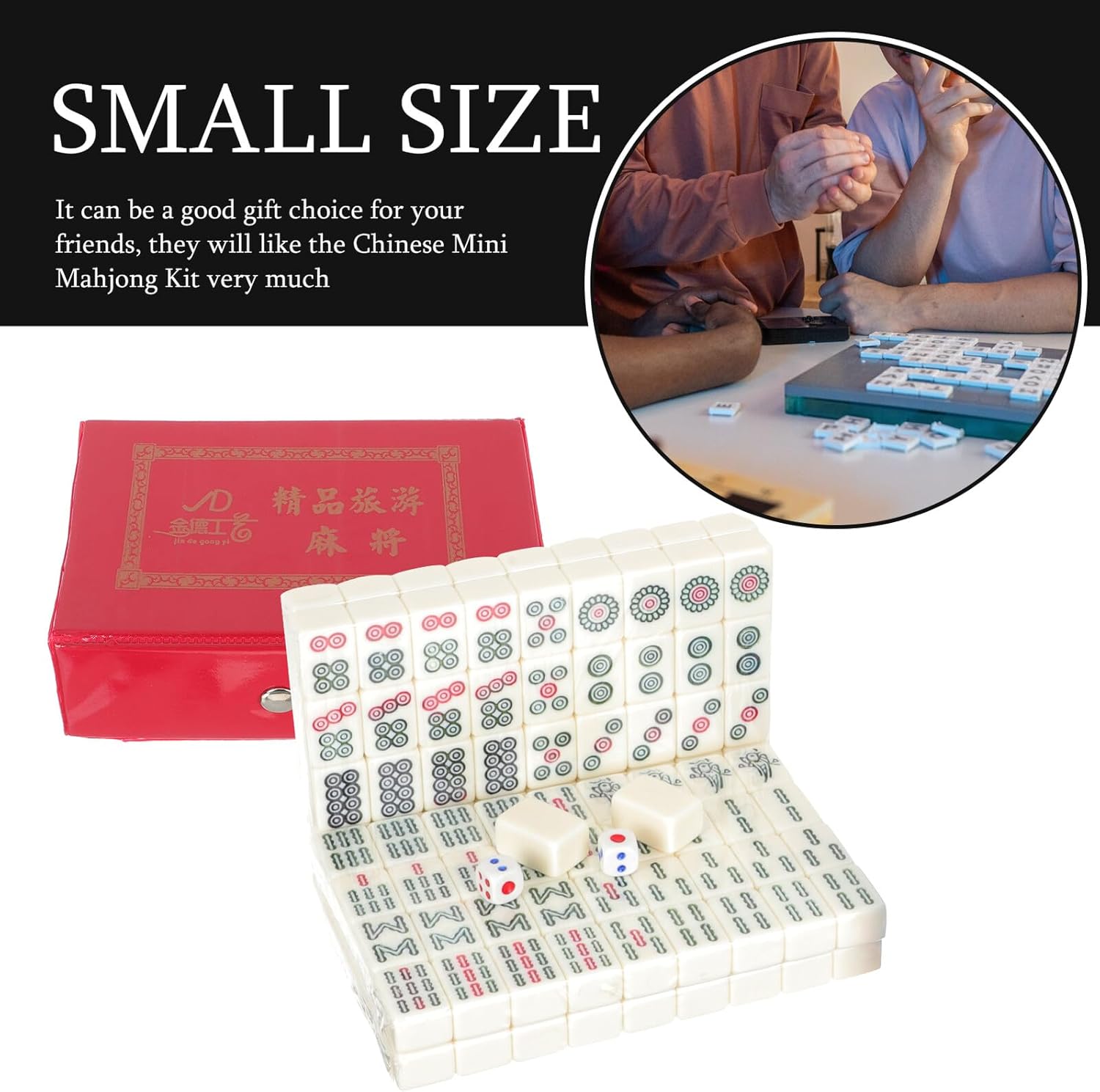 Yardwe Mini Travel Mahjong Set Acrylic Chinese Mahjong Kit for Adults and Portable Solid Carved Tiles with Case for Travel and Family Games