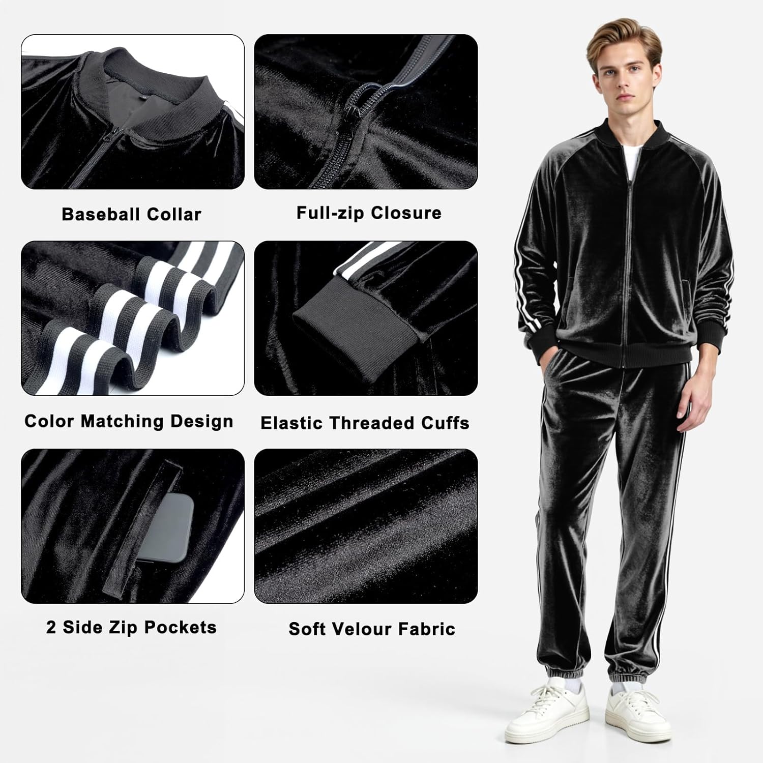 Heyfanee Mens Velour Tracksuits 2 Piece Set Full Zip Sweatsuit for Men Jogging Suits Velvet Jacket Pants Outfits - Image 4