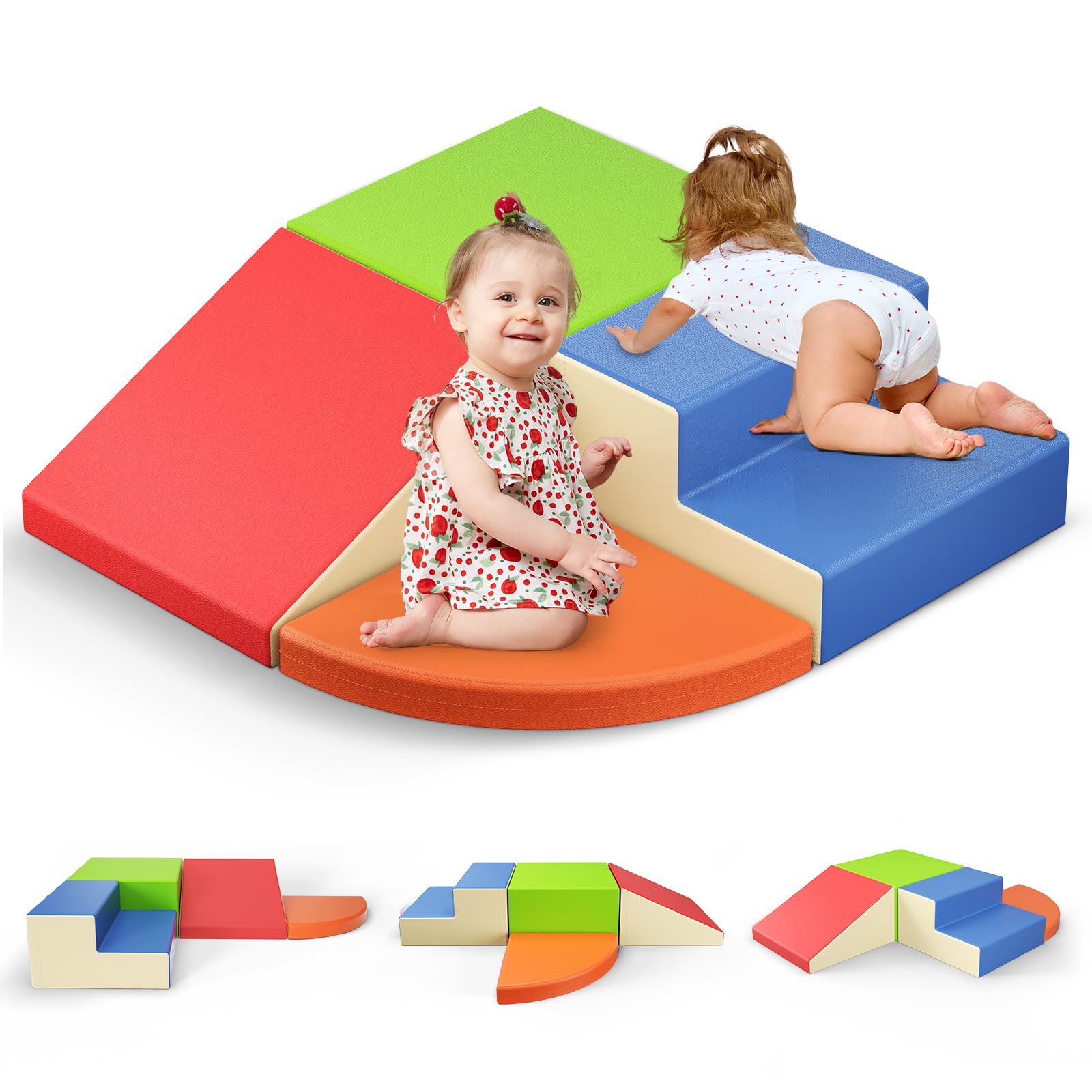 Blocs d’Escalade en Mousse colorés 4 pièces, Blocs Souples avec Fermetures Velcro, Jouet combinable pour Tout-Petits, intérieur et crèche