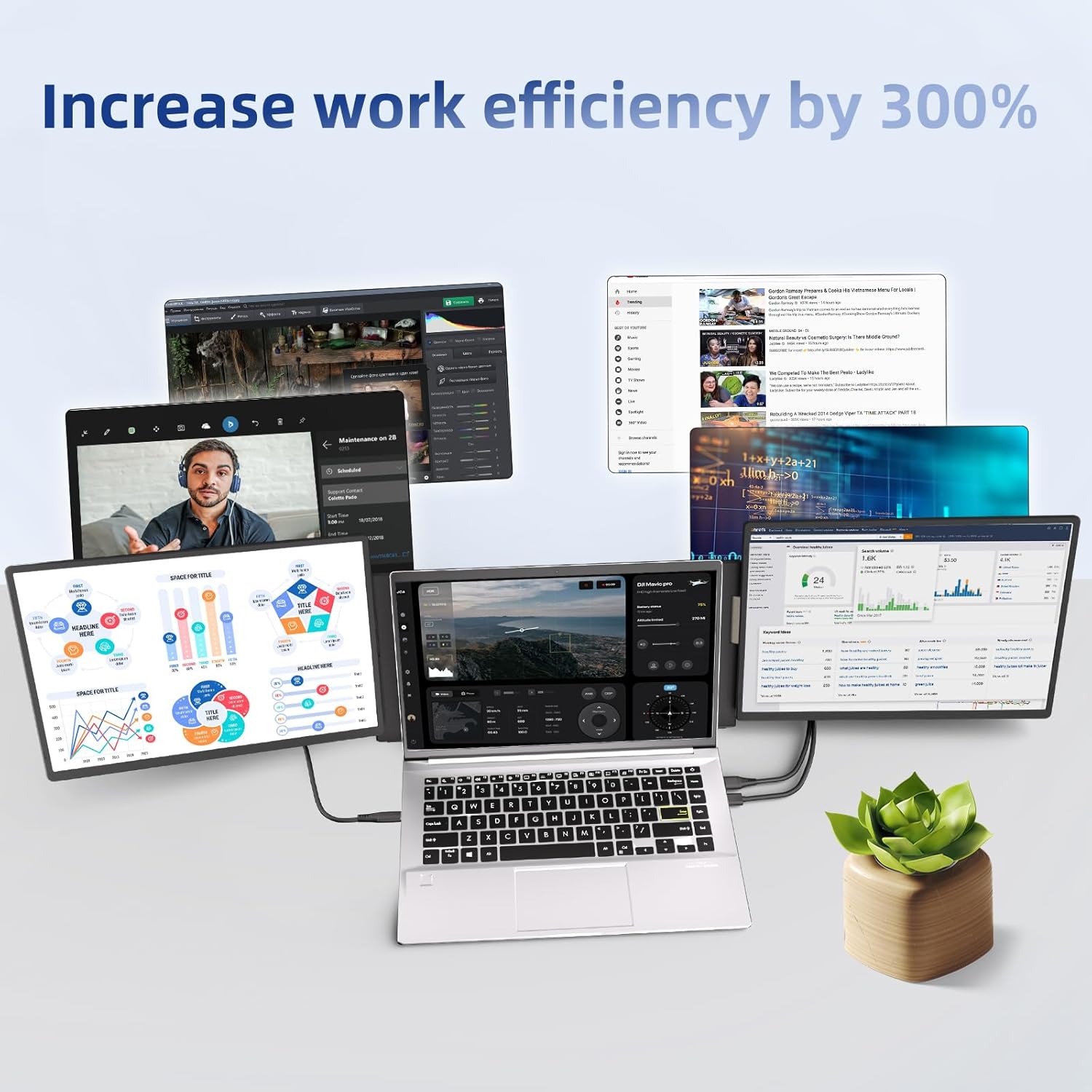 Laptop Screen Extender 2.5K - Updated 16" Triple Portable Monitor 2560x1600P QHD 100% sRGB IPS, Plug & Play, Rotation Detachable Screen Compatible with Mac Wins Dex Chrome Fits 13"-17" Laptops