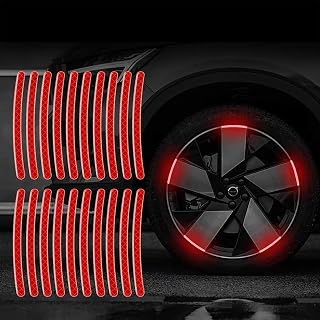Car Wheel Hub Reflective Sticker,Reflective Wheel Rim Stripe Decal Sticker,Night Safety Warning Car Stickers,Anti-Scratch Reflective Stickers Car Motorcycle Wheel Safety Decorative(Red)