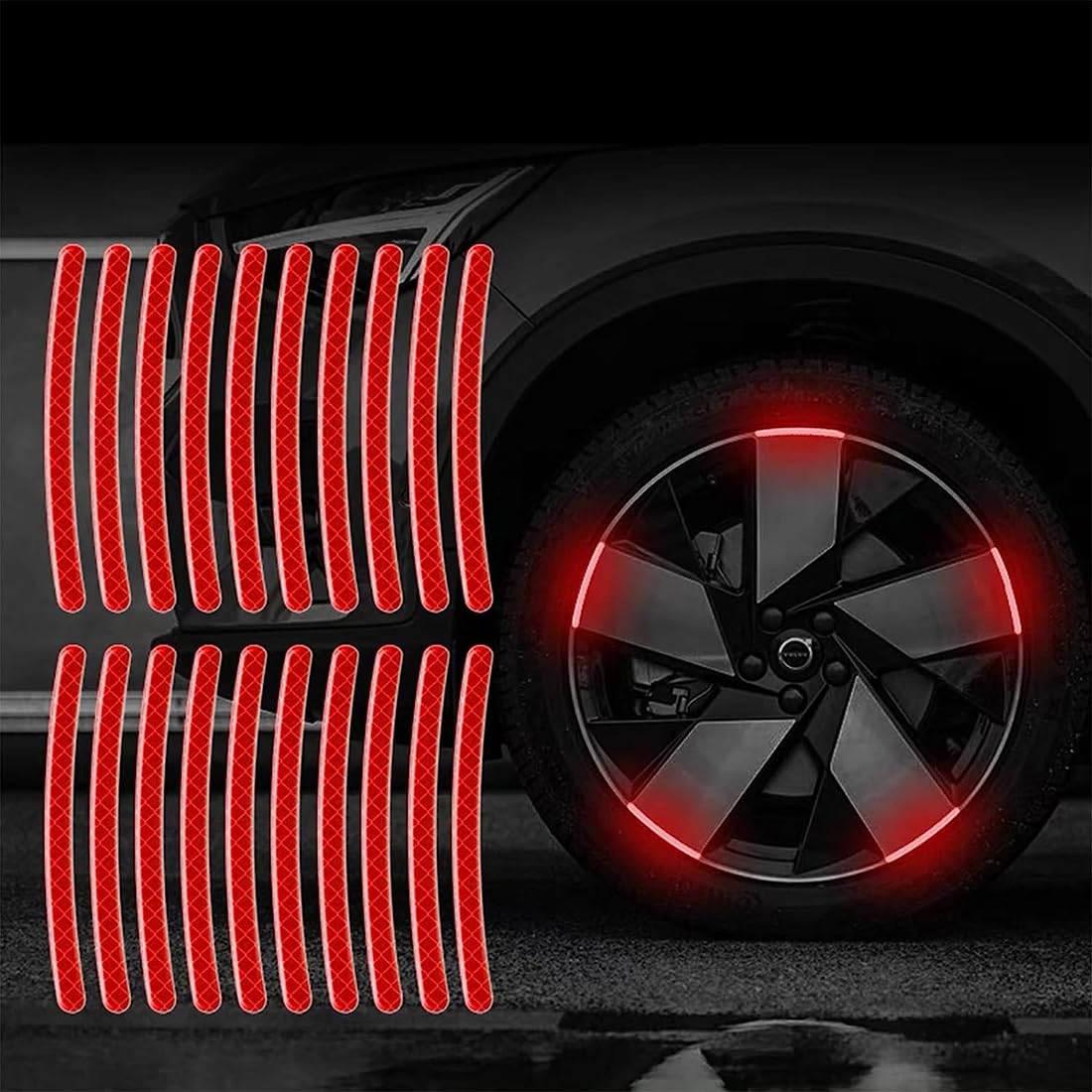 Car Wheel Hub Reflective Sticker,Reflective Wheel Rim Stripe Decal Sticker,Night Safety Warning Car Stickers,Anti-Scratch Reflective Stickers Car Motorcycle Wheel Safety Decorative(Red)