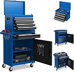 Goplus Poitrine à outils, 5 Armoire à outils à tiroirs avec boîte à outils amovible, roues à verrou universelles, barre de verrouillage, liner de protection & Sac à outils, panier de rangement en métal, boîte à outils pour garage