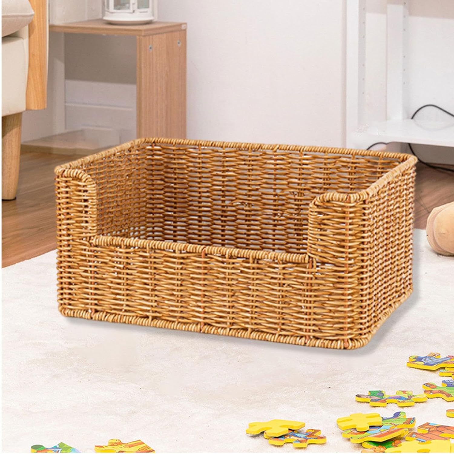 Rattan-Effect Storage Basket, Tray, Snack Container, Woven Organizer for Coffee Table, Bar, Home, Bedroom