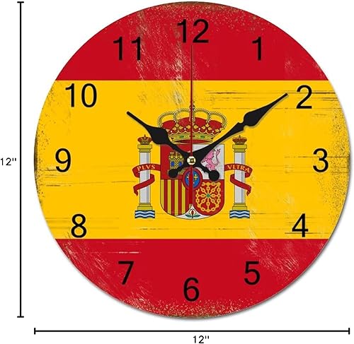 Miniatura 7 de Reloj de pared con diseño de bandera de España, decoración patriótica, funciona con pilas, silencioso, sin tictac, para colgar en el hogar, cocina,
