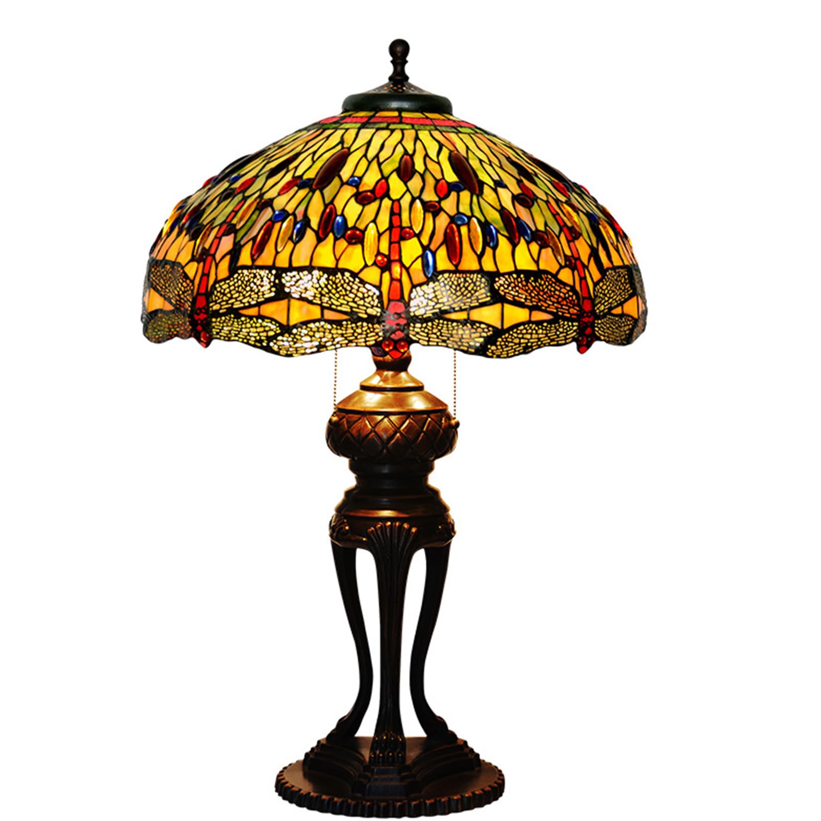 Lampada da tavolo in vetro colorato con rose, libellule, tulipani, glicini, uva, gigli, mele, loto, ideale per scrivania, lettura, camera da letto, comodino, studio, complemento d'arredo per ragazze | 1904591031