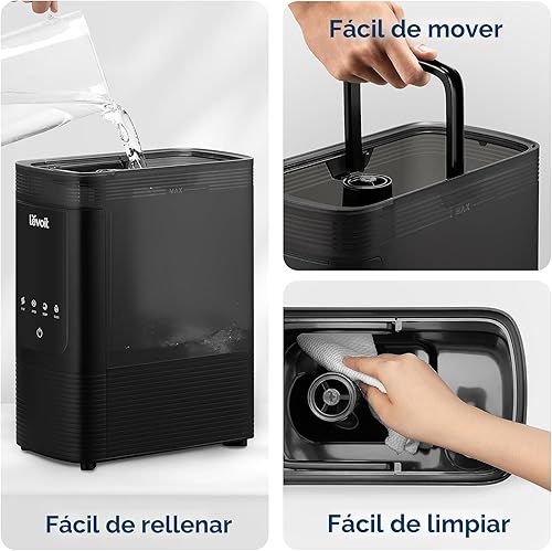 Miniatura 7 de LEVOIT Humidificadores inteligentes de niebla fría y cálida de 6 L para dormitorio del hogar, tiempo de funcionamiento de 60 horas y humedad Negro