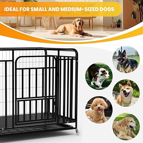 Miniatura 6 de Jaula indestructible para perros resistente a prueba de escapes con ruedas, jaula de acero para la ansiedad de 48 pulgadas de alto para interiores