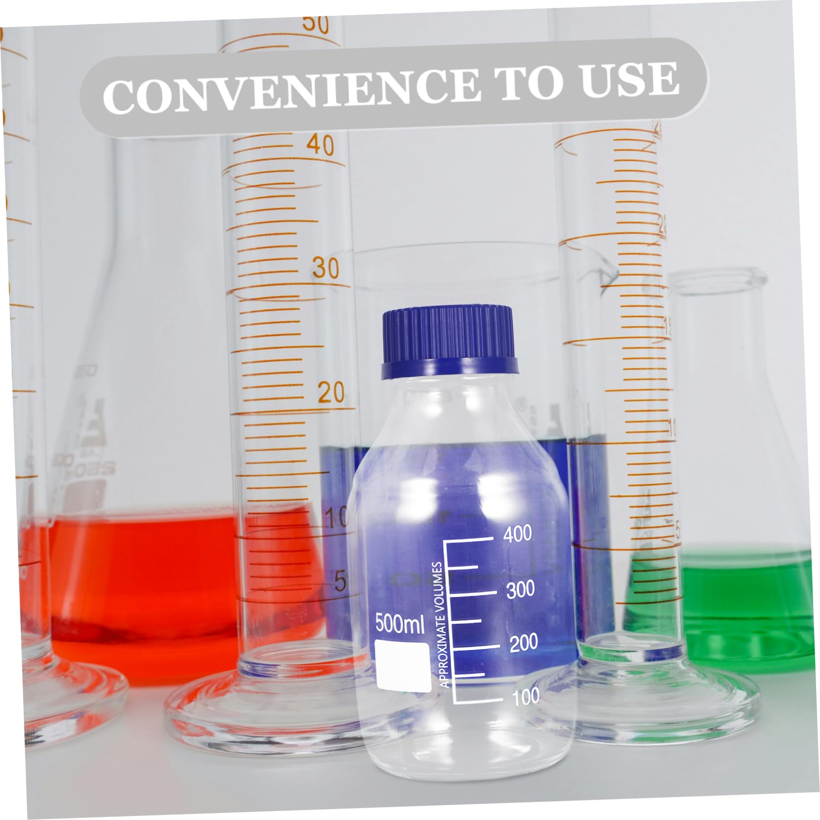 Cabilock Lot de 2 Bouteilles en Verre 500ml, Flacons de Réactif de Laboratoire Étanches, Round Lab, Échelle Claire, pour Chimie et Stockage