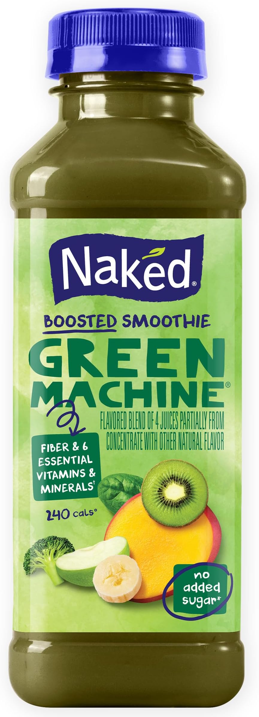 Boosted Smoothie Green Machine, 15.2 fl oz Bottle - Real Fruit Juice Smoothie with Fiber, Excellent Source of Vitamin C and Vitamin E for Immune Support