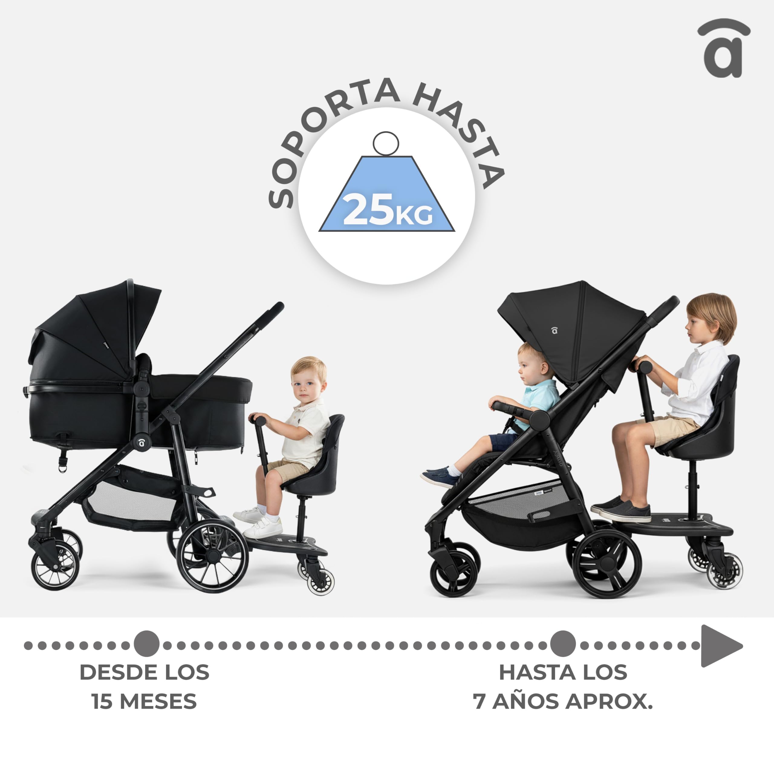 Asalvo Buggy Board - Monopattino con sedile per passeggino, passeggino, passeggino, passeggino, passeggino, universale, Buggy Board per il secondo bambino, accessorio per bambini da 1 a 7 anni (25 kg)