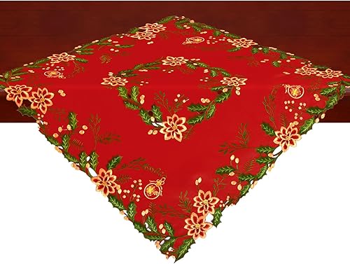 Miniatura 5 de Simhomsen Mantel cuadrado pequeño bordado de Navidad, adorno (rojo A)