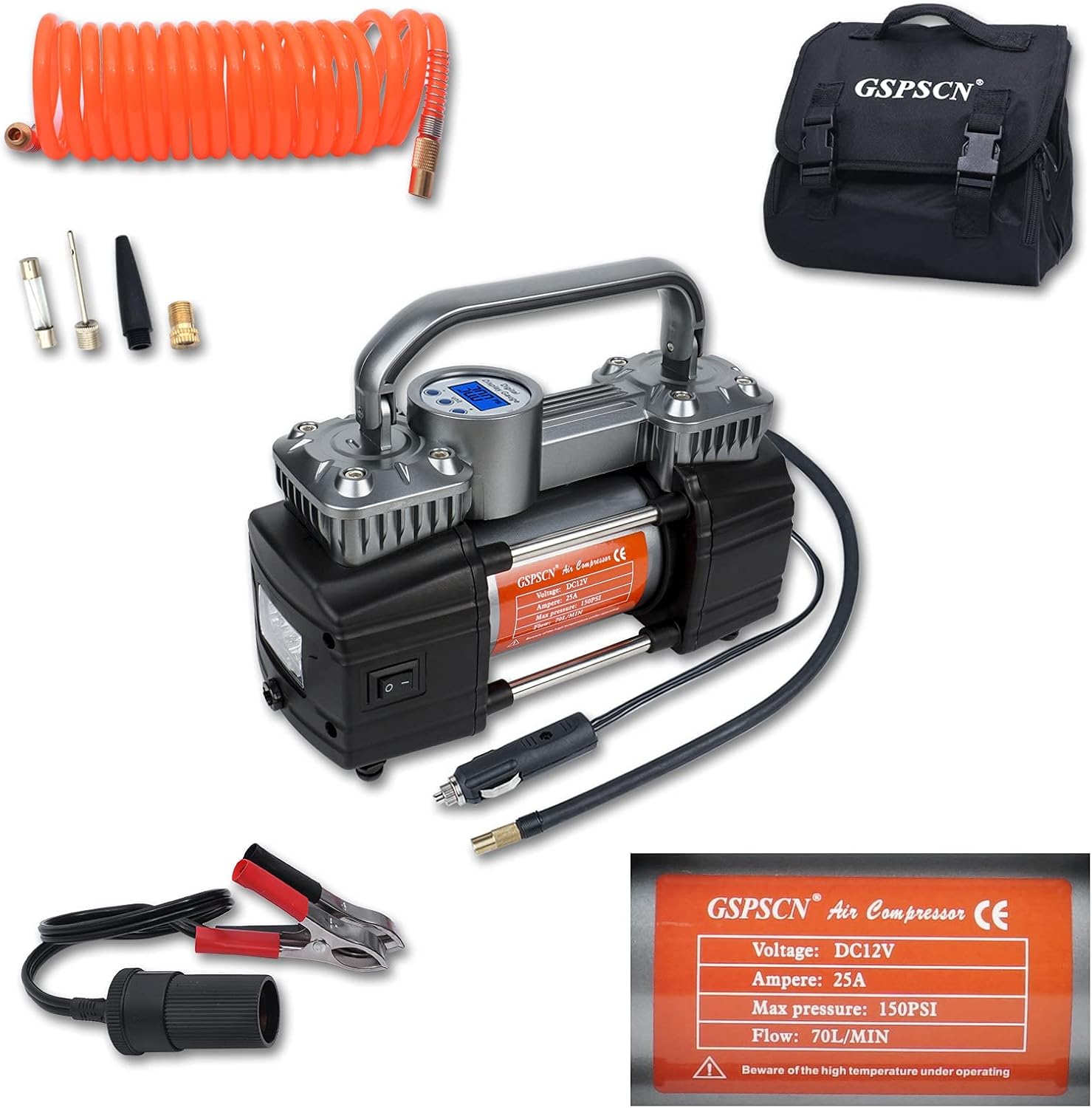 Buy GSPSCN Portable Digital Car Tire Inflator with Gauge 150Psi Auto ...