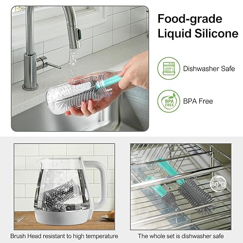 Miniatura 4 de Juego de cepillos para biberones 6 en 1, kit de cepillo limpiador de biberones con cepillo para biberones, estante de secado, cepillo para pezones,