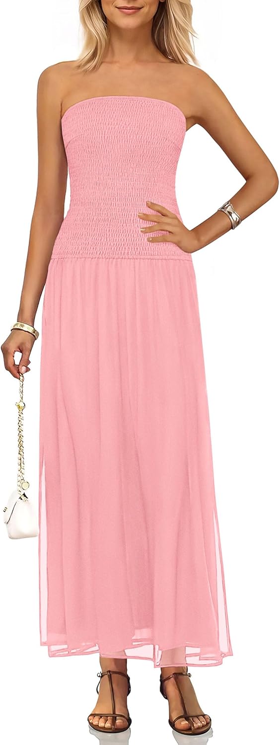 PRETTYGARDEN Women's Strapless Wedding Guest Dresses 2025 Summer Trendy