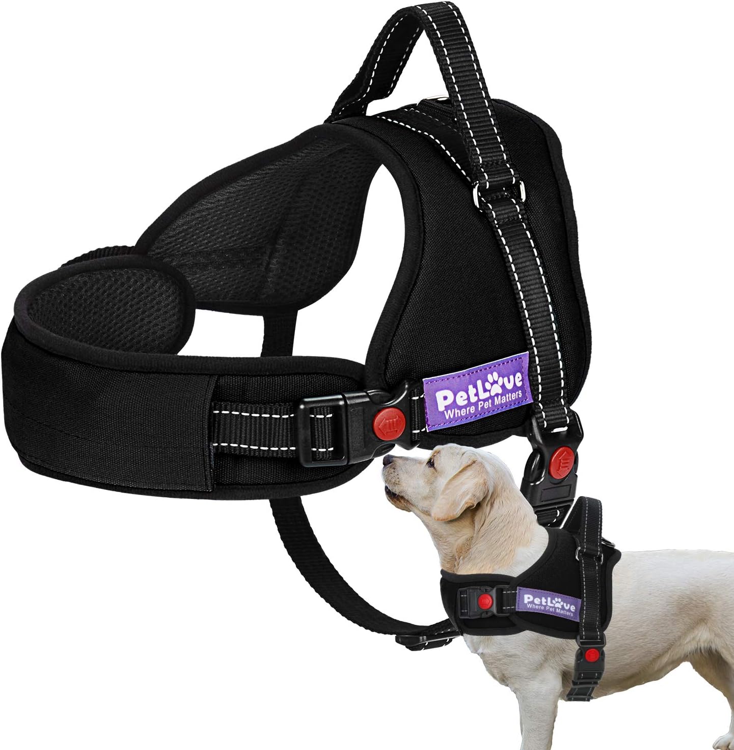 Dog Harness, Adjustable Soft Leash Padded No Pull Dog Harness for Small Medium Large Dogs, Black