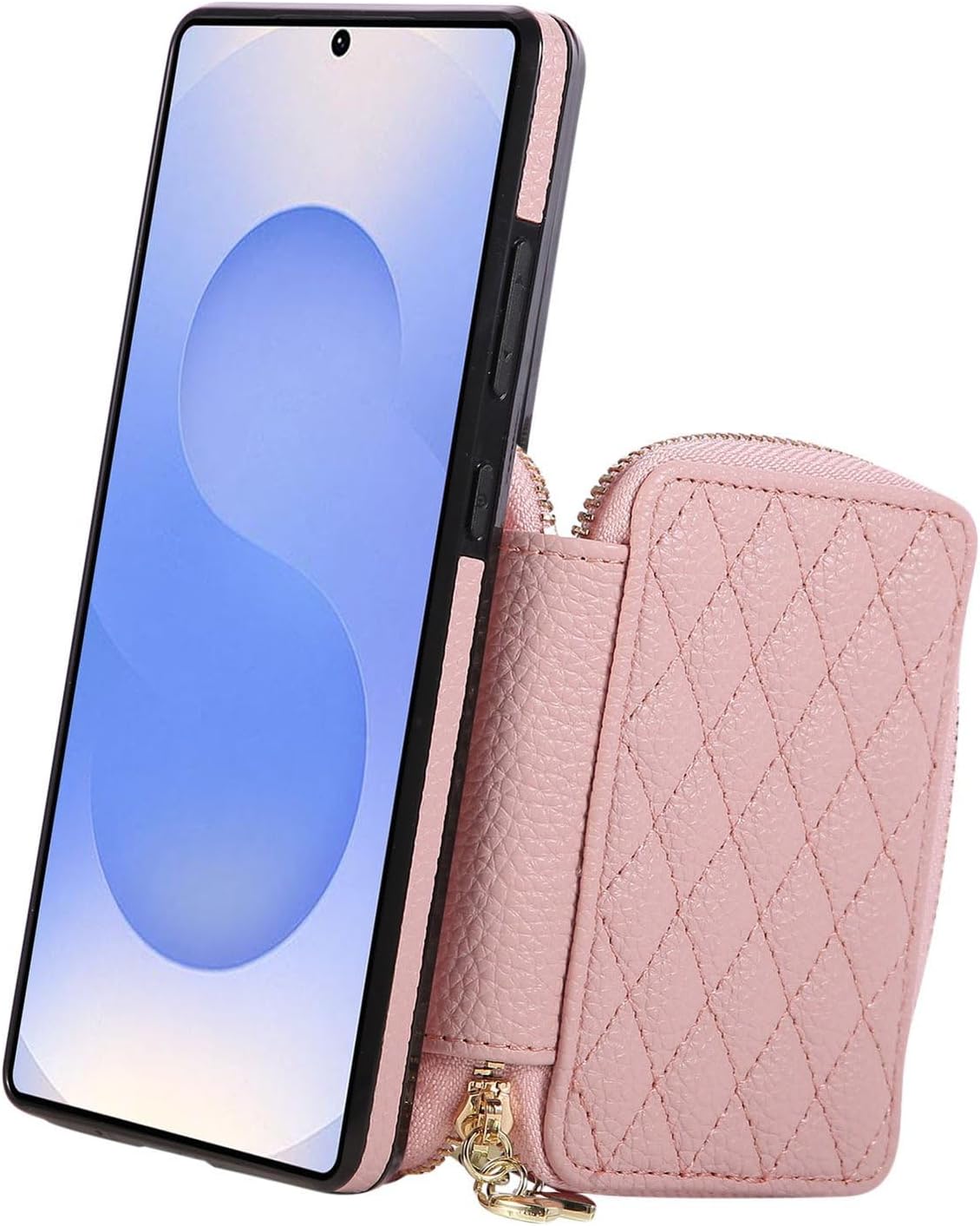 Crossbody Wallet Case for Galaxy S26 Ultra, Zipper PU Leather Phone Cover with Card Holder Kickstand and Detachable Strap - Pink