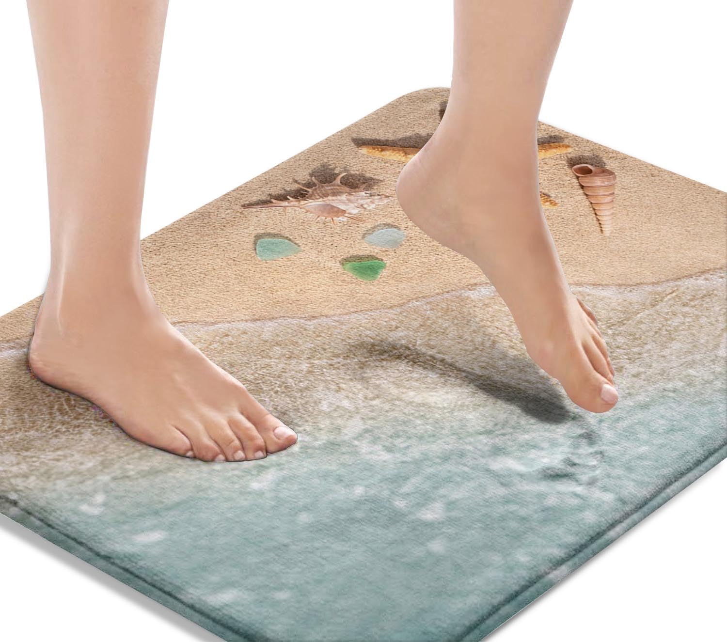 Britimes Lot de 3 grands tapis de bain, motif coquillages, plage | Ocean Summer Lot de 3 tapis de sol lavables sans soie pour cuisine et salle de bain