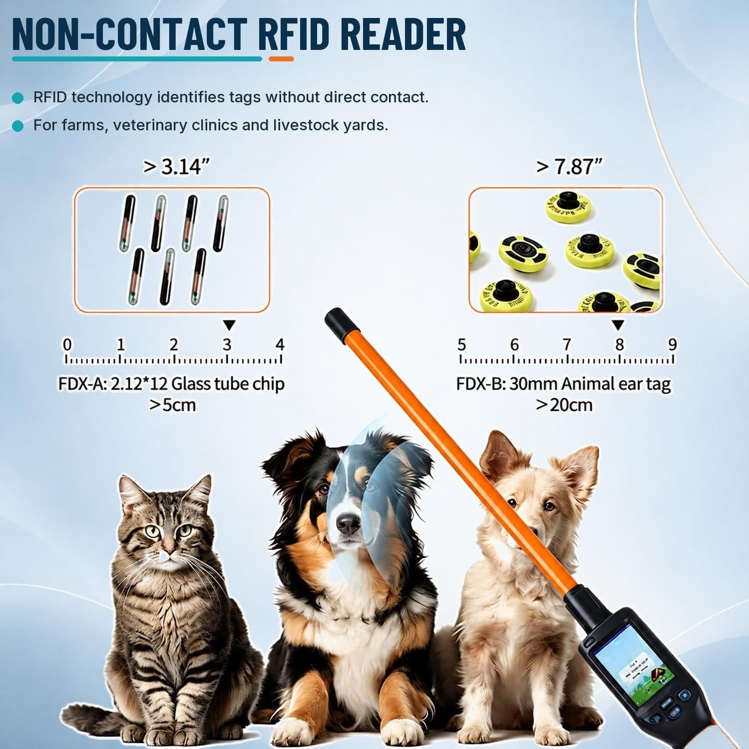 Lettore Microchip Animali, Scanner Tag Auricolari con Display 3,5 pollici