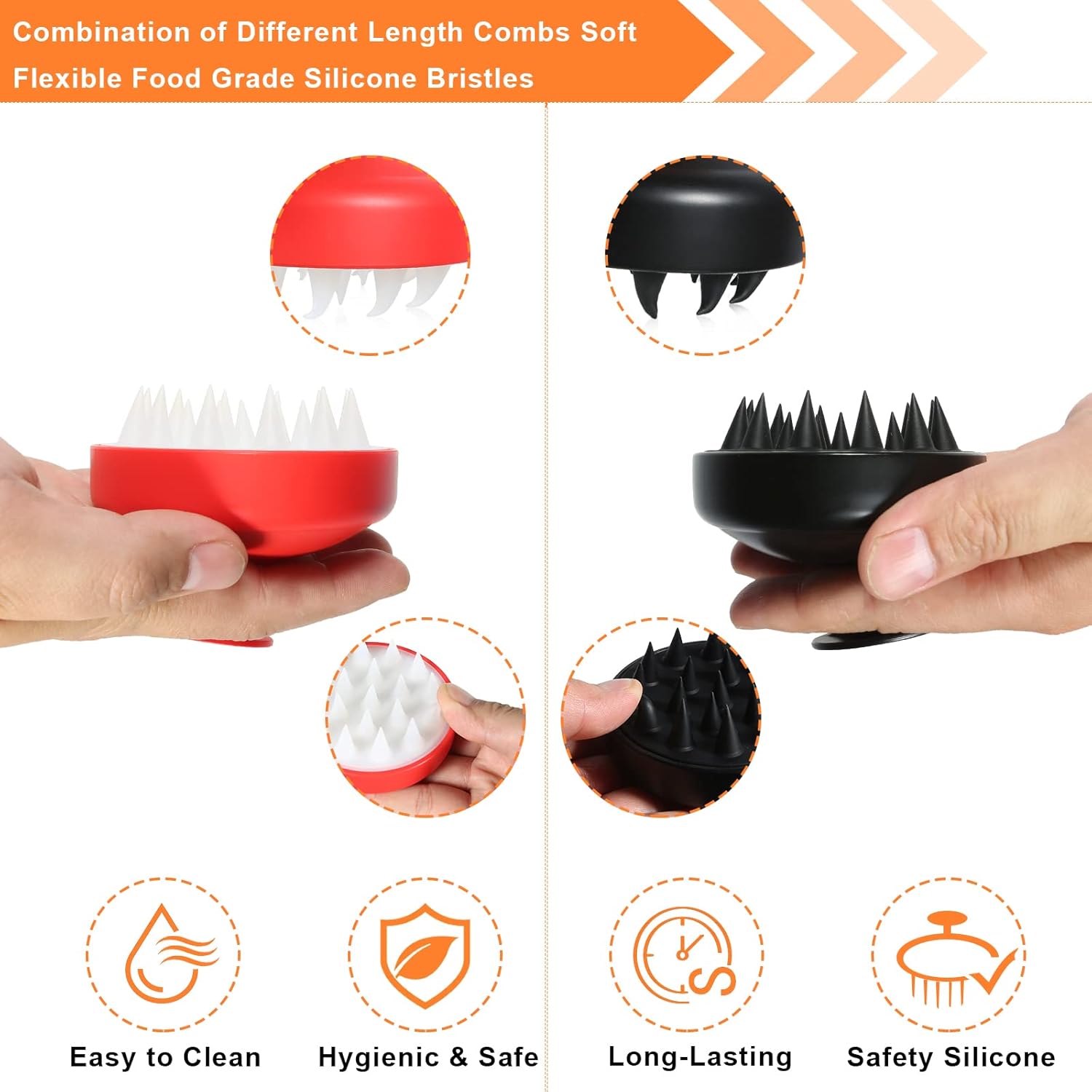 Scalp Massager - Hair Scalp Massager Brush with Soft Silicone, Professional Hair Brush for Women, Men - 2 Pack Classic Colorways(Red & Black) : Beauty & Personal Care