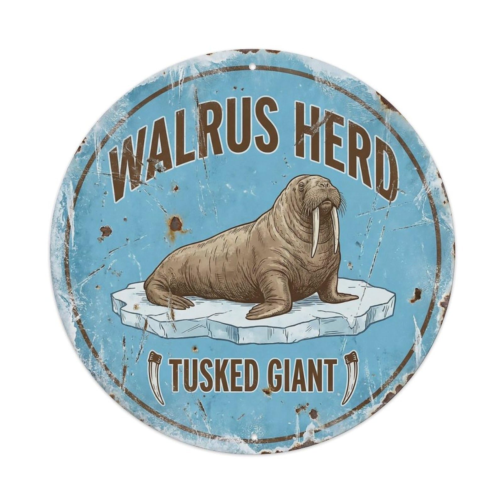 Cxhjca 8X8inch(20X20cm) Walrus Herd Tusked Giant Metal Tin Sign