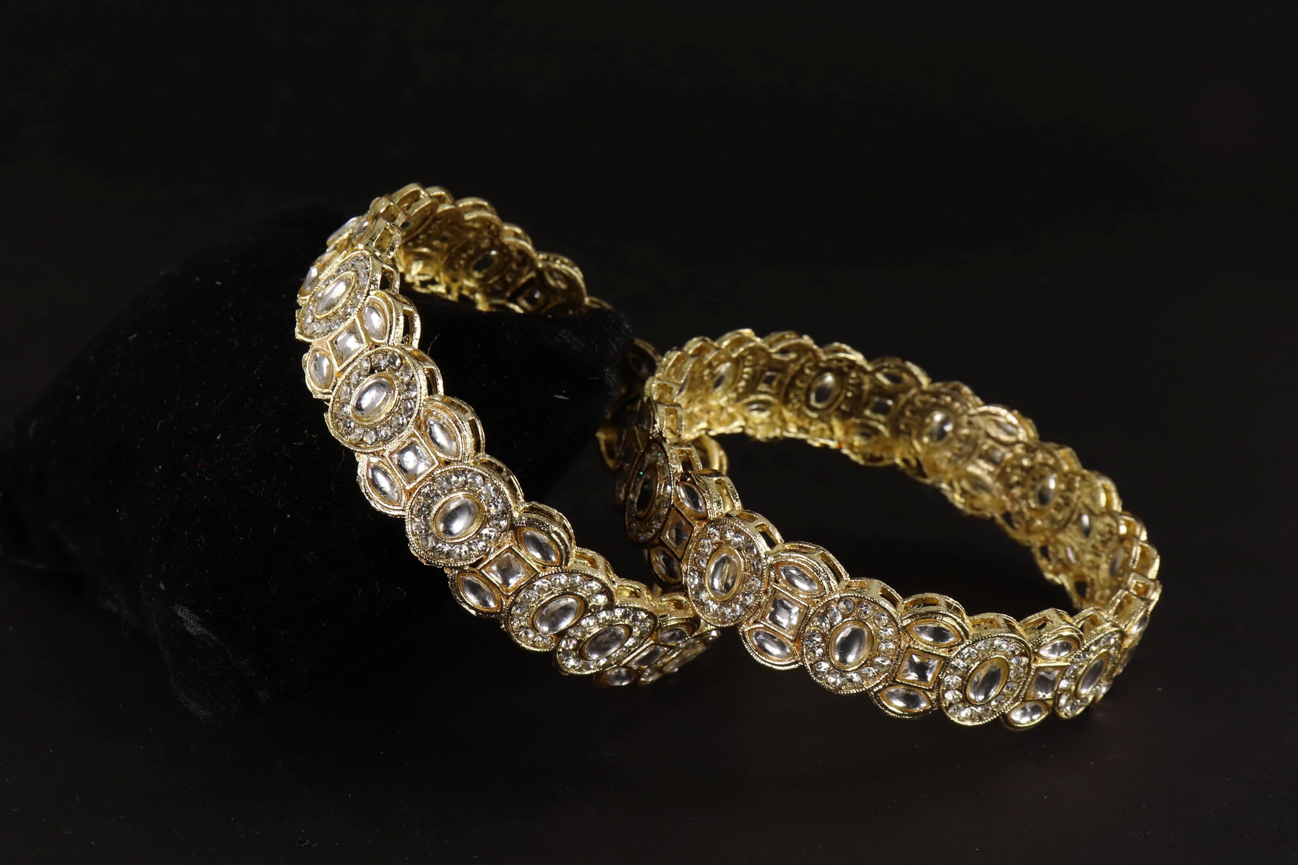 NMII Premium Gold Metal Bangles Bracelet For Women & Girls with Zircon & Kundan Stones | Girls' Bangles Bracelet | Chuda Kada Stylish | AD Kada | Bridal Bangles | Fashion Jewellery-(MAH121-Gold-2.4) 2