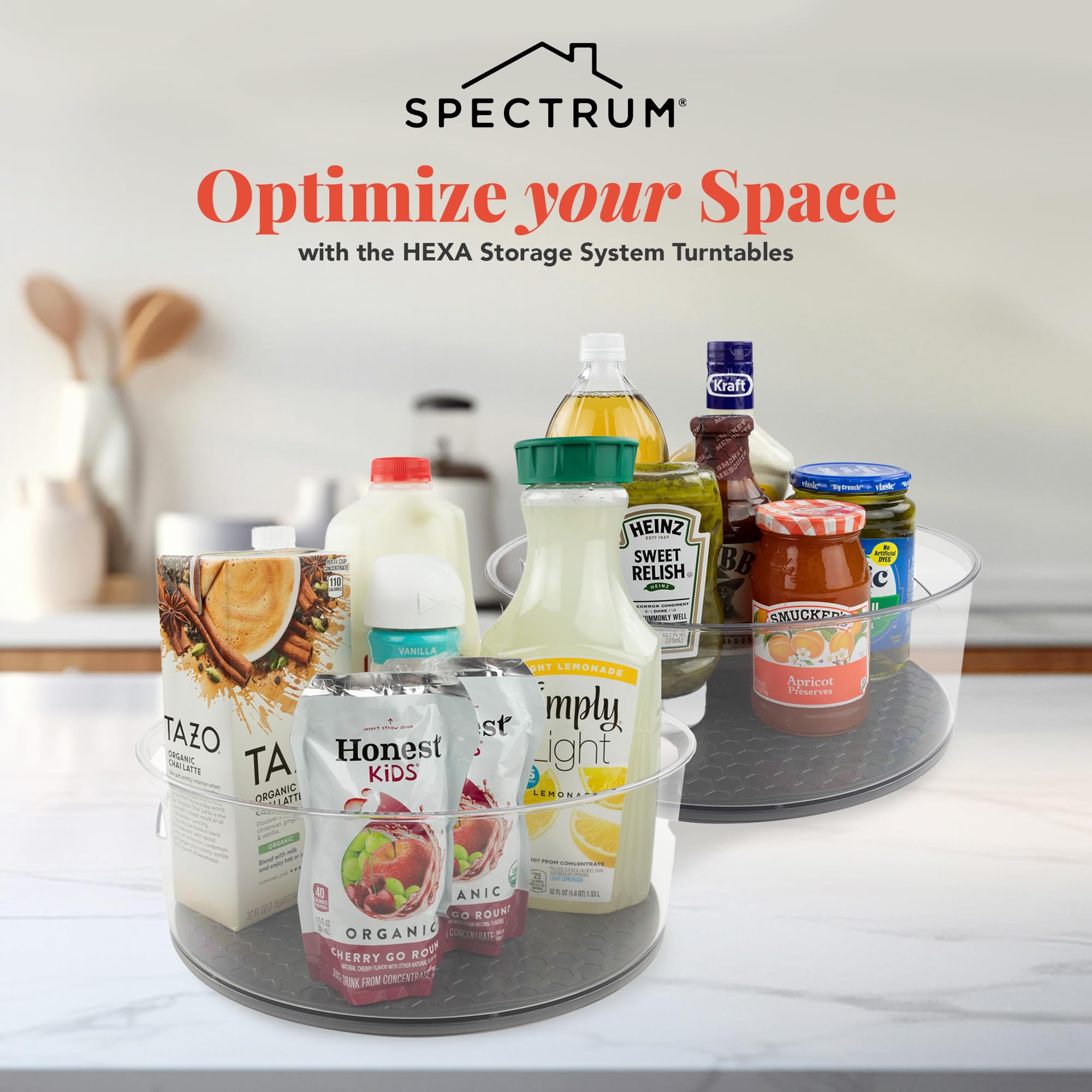Spectrum Hexa Lazy Susan - Juego de 2 bandejas giratorias de Almacenamiento para refrigerador, despensa, Armario, Mesa y organización de estantes Especias, condimentos, Productos y más